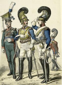 2. v.l.: Garde du Corps-Offizier (1814-1823), rechts hinten: Trompeter Garde du Corps, Bayern, (Unb., public domain)